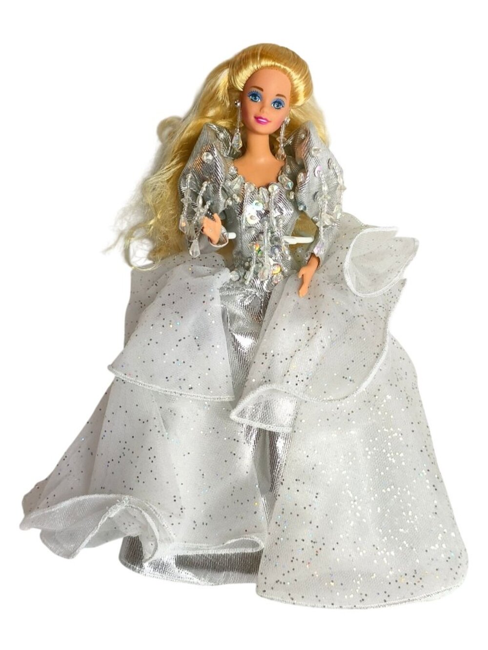 1992 Barbie Special Edition Happy Holidays #1492 Blonde Silver White Gown